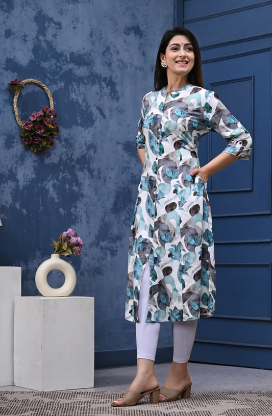 Digital Print Rayon Kurti with Pockets