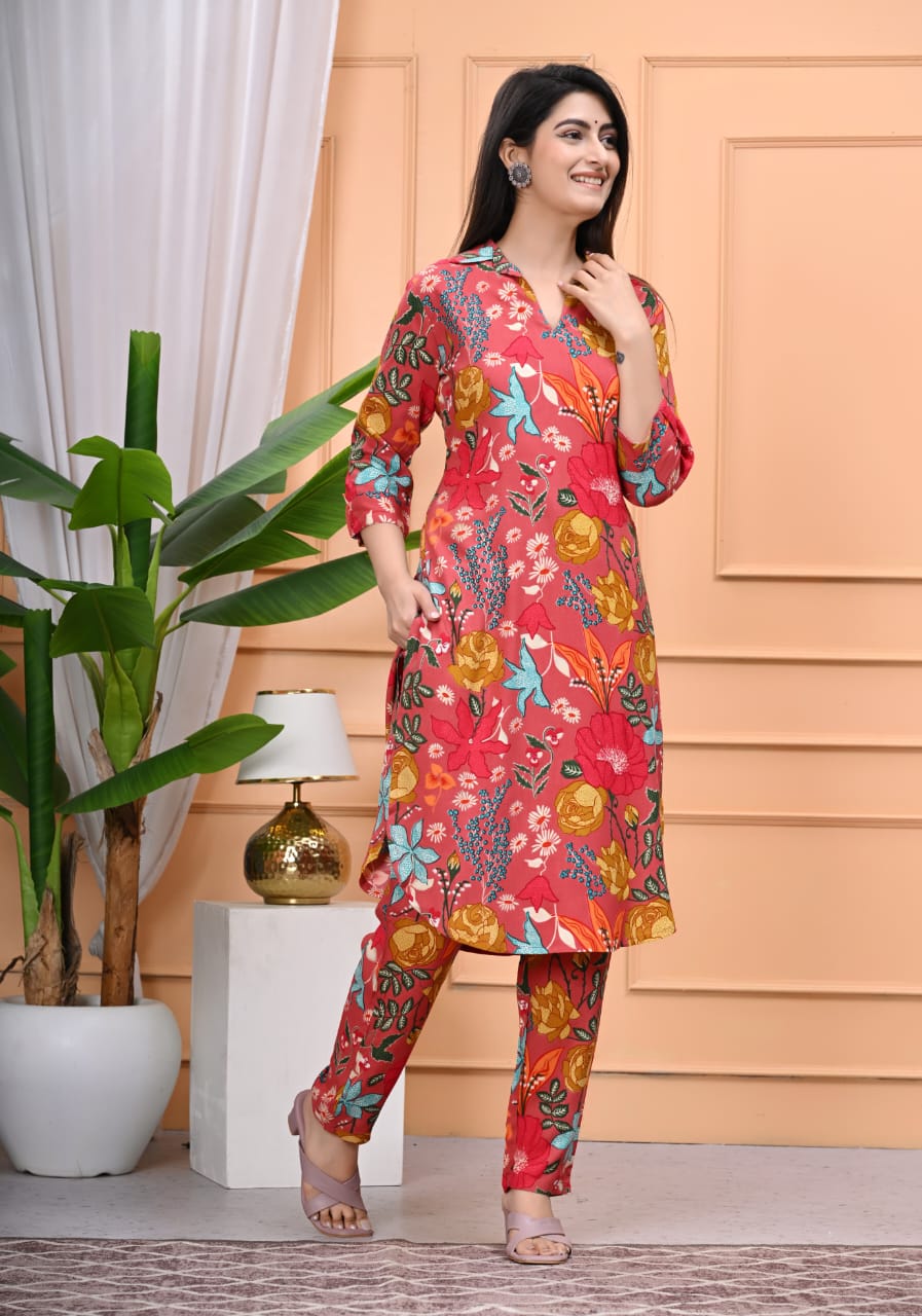 Rayon Foil Print Co-ord Set – 2-Piece Elegance
